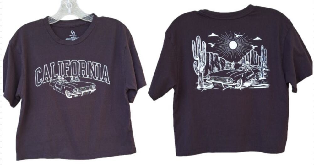 OG Organic Generation Skeletons Halloween CALIFORNIA Cropped Black Tee T shirt S